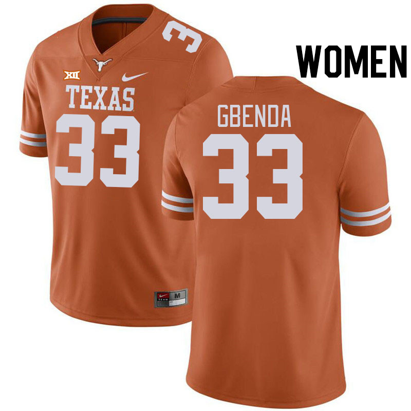 Women #33 David Gbenda Texas Longhorns College Football Jerseys Stitched-Orange